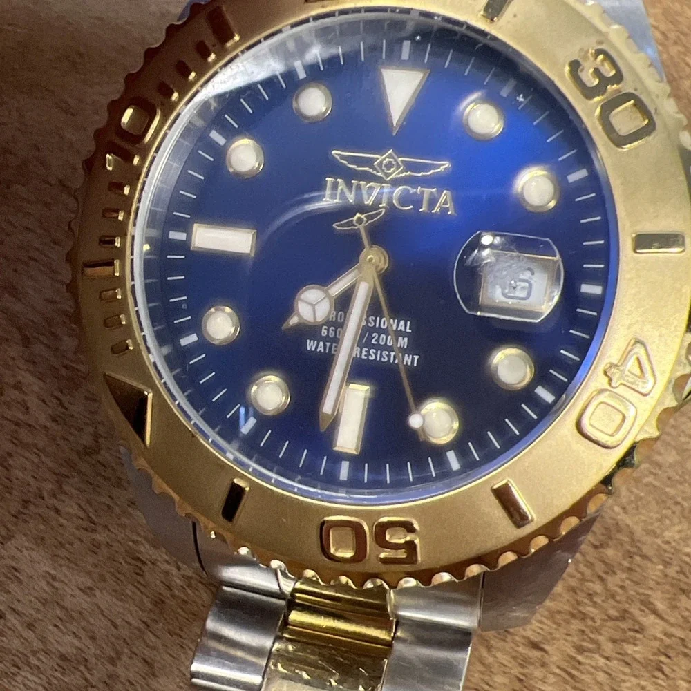 Invicta Pro Diver Two-Tone Stainless Gold Tone‎ Blue Dial Men's Watch